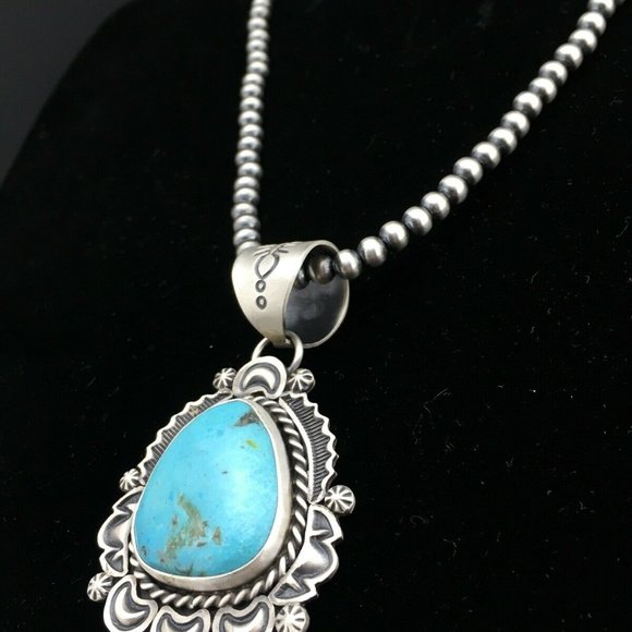 Navajo Sterling Silver Blue Necklace Pendant Ln 20 - Picture 6 of 12